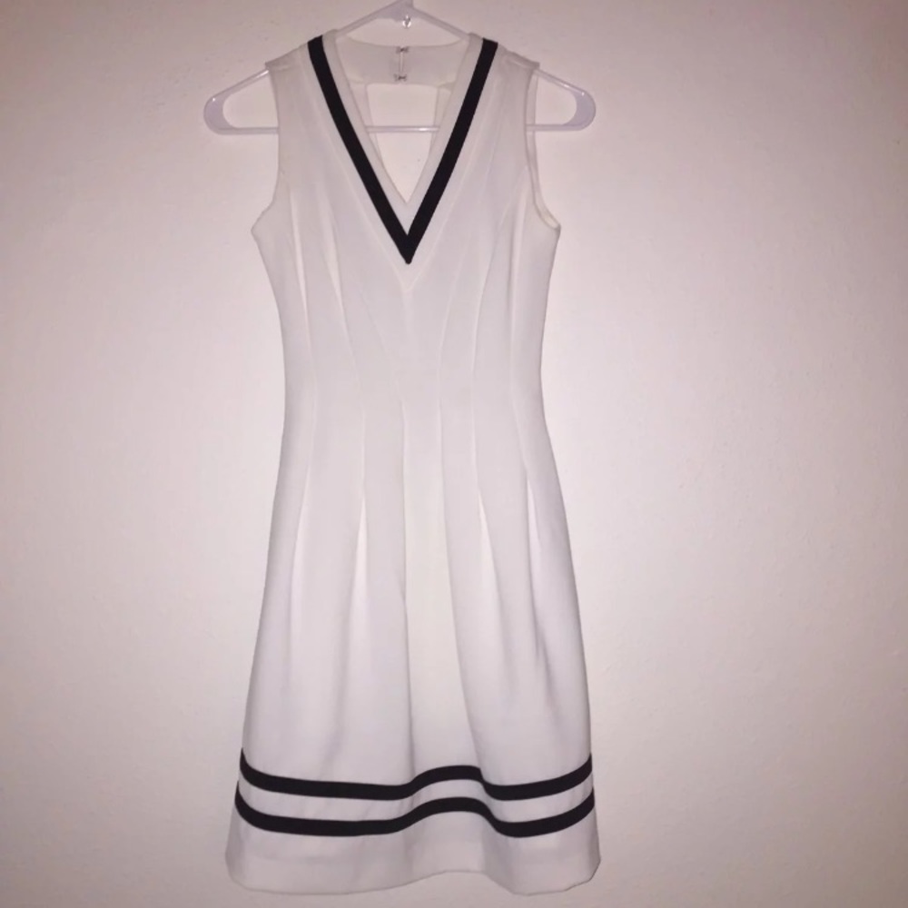 Black and White V-Neck Fit and Flare Dress